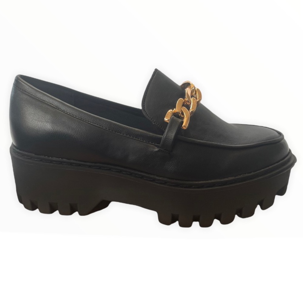 Black Gold Chain Platform Penny Loafers - Picture 5 of 10